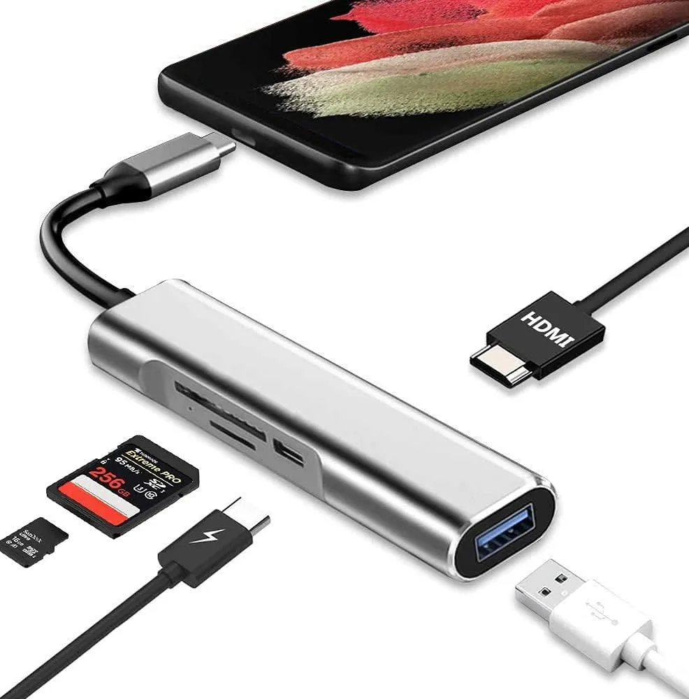 USB C to HDMI Adapter for Samsung DeX,DeX Station for Galaxy S25/S24/S23/S22/Note20/10/Tab S9/S8/S7,DeX hub with HDMI 4K,USB3.0,PD 60W,SD/TF Card Slot,Steam Deck,Nintendo Switch