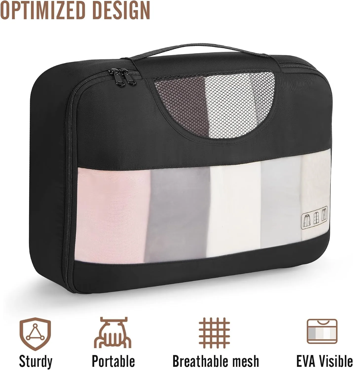 Veken 8 Set Packing Cubes for Travel Essentials, Suitcase Organizer Bags Set for Luggage, Road Trip Travel Accessories in 4 Sizes (Extra Large, Large, Medium, Small), Black
