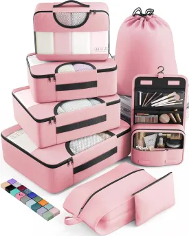 Veken 8 Set Packing Cubes for Travel Essentials, Suitcase Organizer Bags Set for Luggage, Road Trip Travel Accessories in 4 Sizes (Extra Large, Large, Medium, Small), Pink
