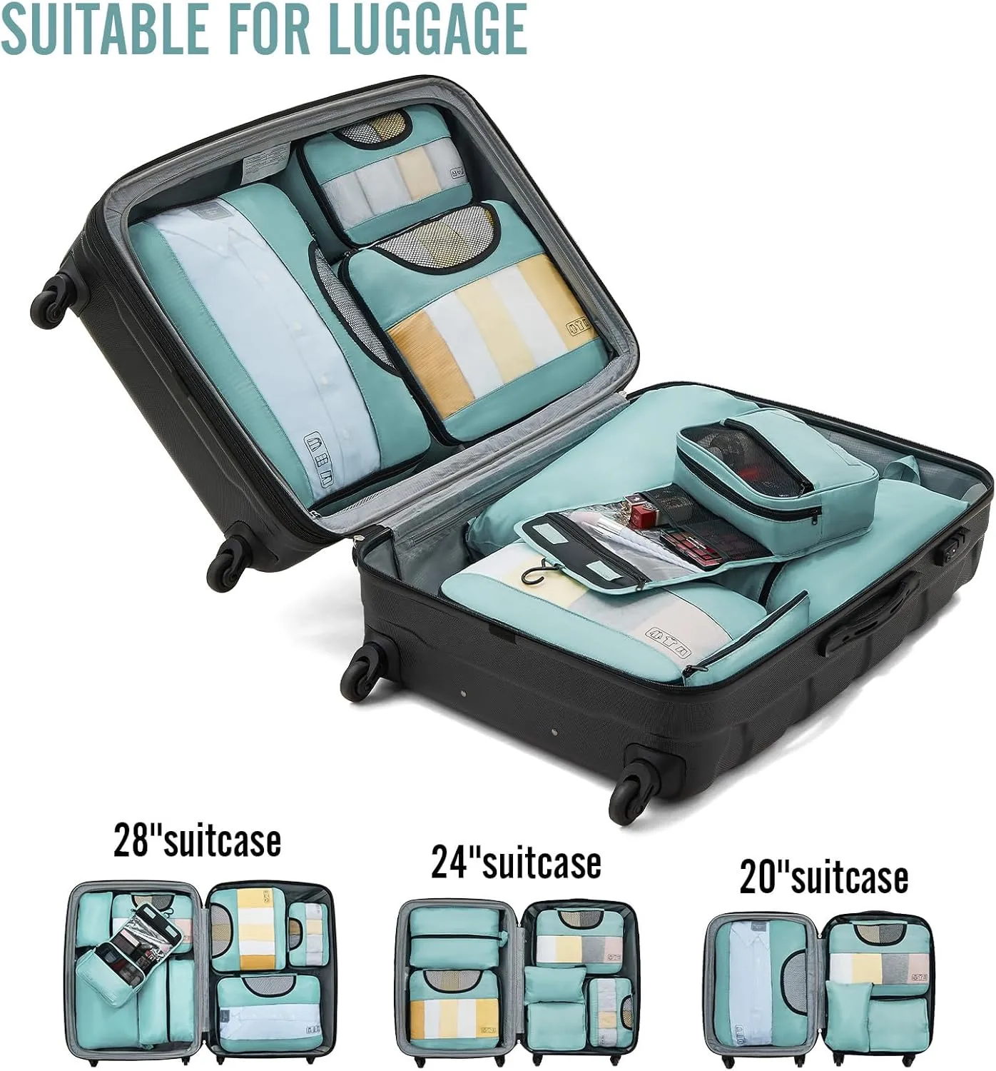 Veken 8 Set Packing Cubes for Travel Essentials, Suitcase Organizer Bags Set for Luggage, Road Trip Travel Accessories in 4 Sizes (Extra Large, Large, Medium, Small)