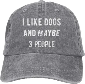 WAYMAY I Like Dogs and Maybe 3 People Unisex Adult Cowboy Hat Full Cotton Curved Brim Baseball Cap