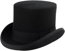 Women and Men 100% Wool Felt Top Hat with Ribbon Solid Color Magician Flat Top Hat