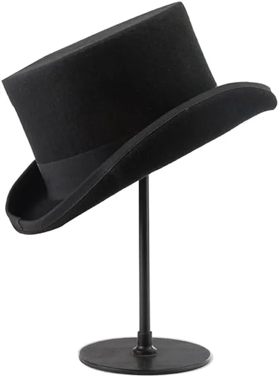 Women and Men 100% Wool Felt Top Hat with Ribbon Solid Color Magician Flat Top Hat