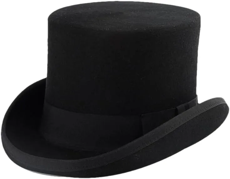 Women and Men 100% Wool Felt Top Hat with Ribbon Solid Color Magician Flat Top Hat