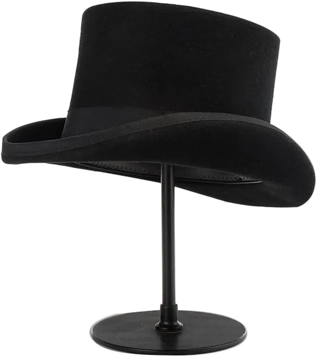 Women and Men 100% Wool Felt Top Hat with Ribbon Solid Color Magician Flat Top Hat