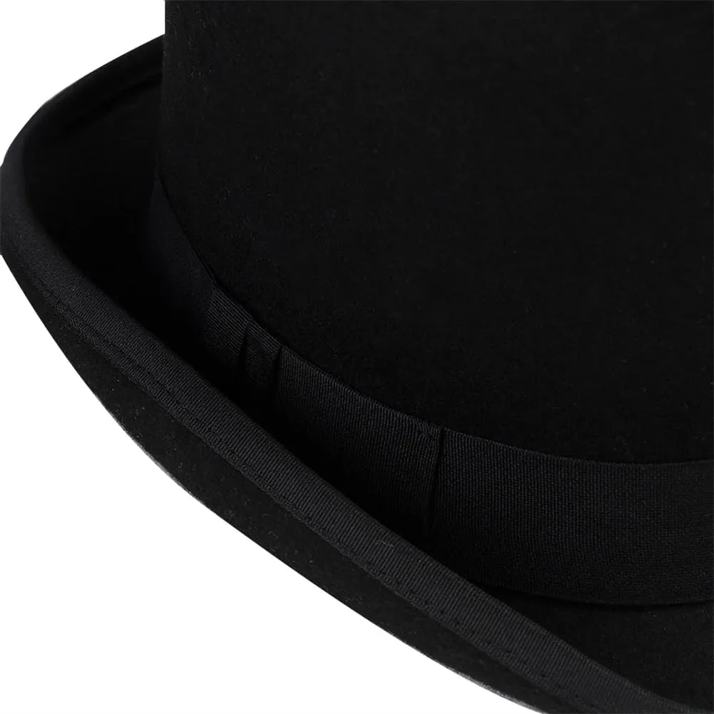 Women and Men 100% Wool Felt Top Hat with Ribbon Solid Color Magician Flat Top Hat