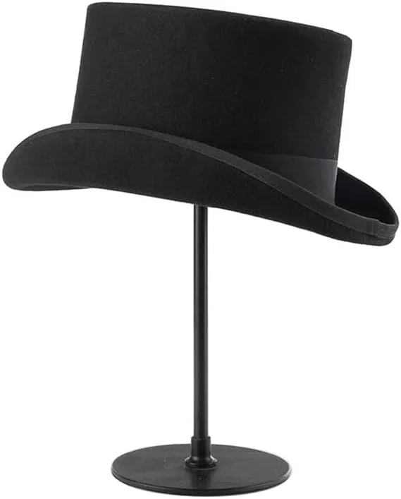 Women and Men 100% Wool Felt Top Hat with Ribbon Solid Color Magician Flat Top Hat