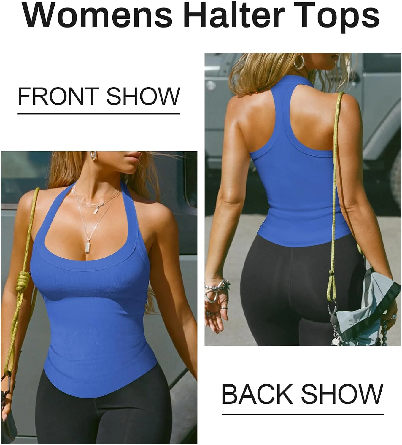 Womens Halter Top Deep Scoop Neck Low Cut Racerback Tank Top for Women Workout Ribbed Knit Fitted Sleeveless Cami Shirt