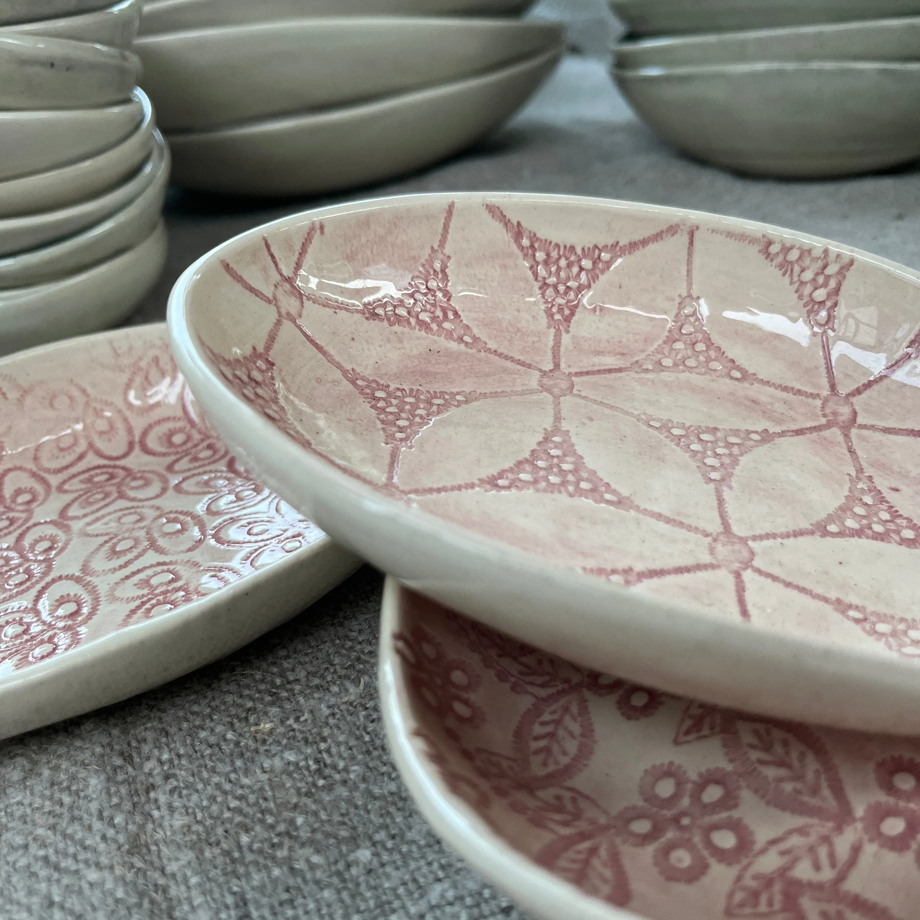 Wonki Ware Sushi or Tapas Dish - Pink Lace