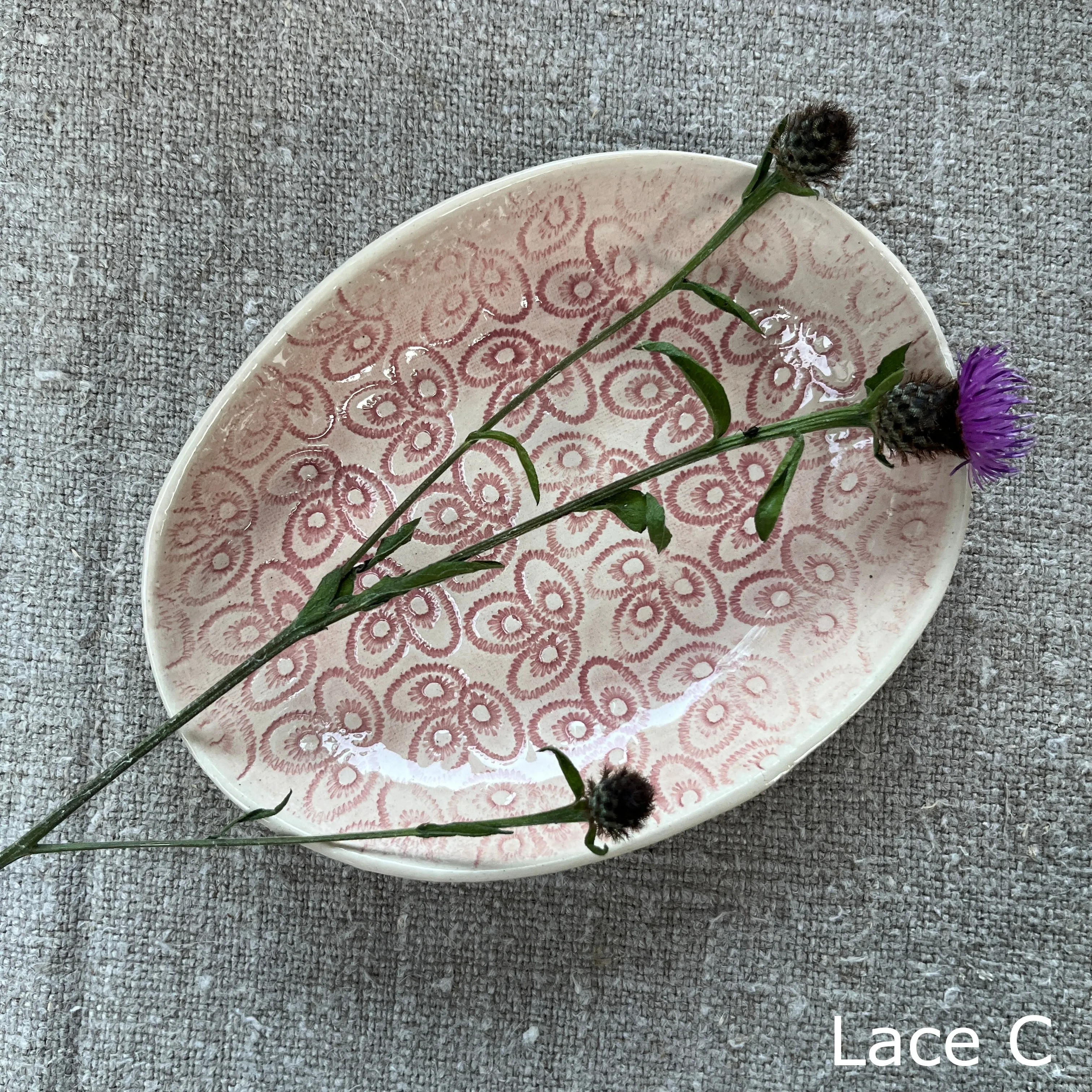 Wonki Ware Sushi or Tapas Dish - Pink Lace