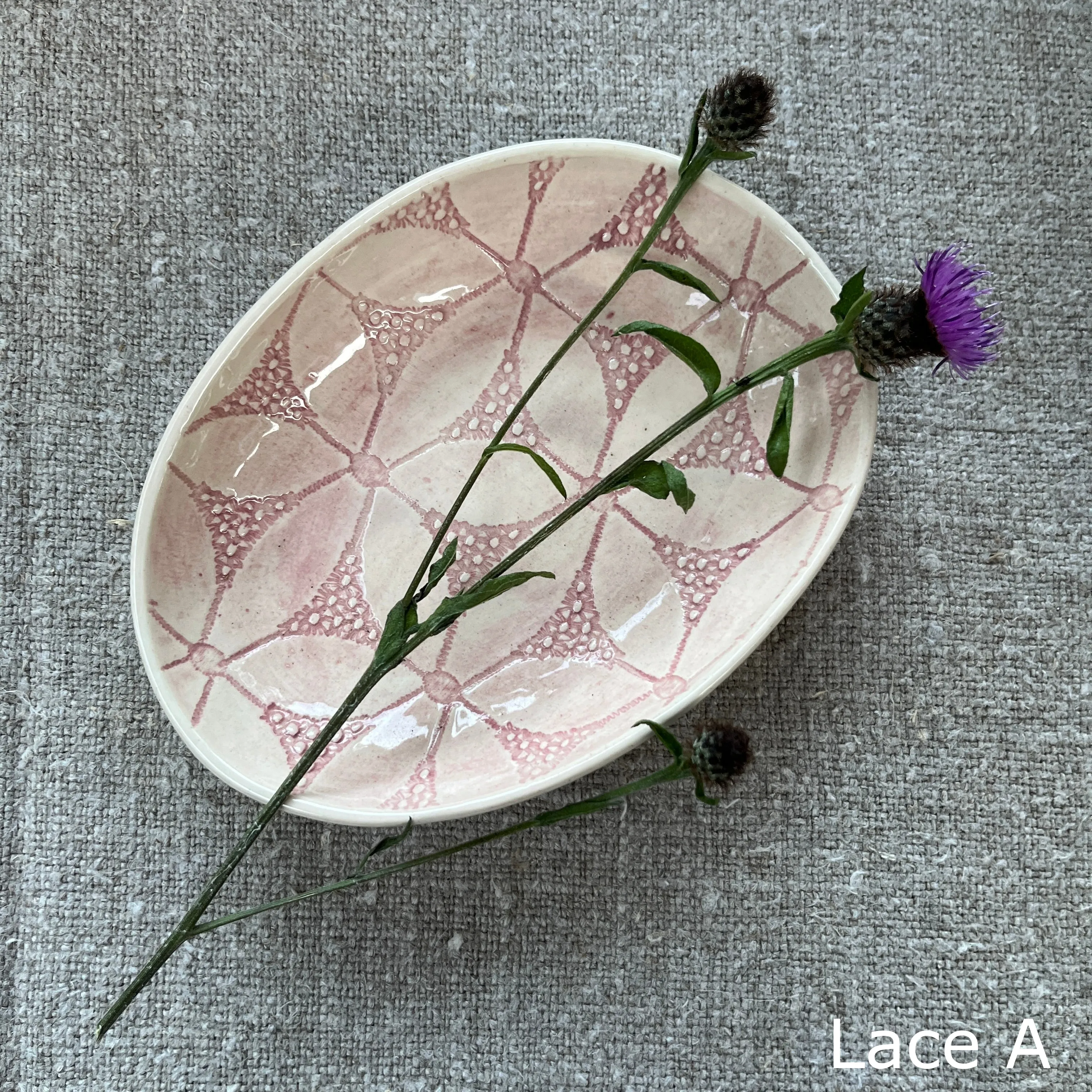 Wonki Ware Sushi or Tapas Dish - Pink Lace